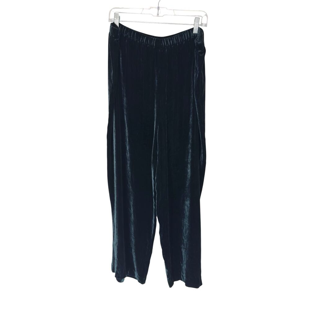 Eileen Fisher Pants Black Relaxed Velvet Dressy Pull On Stretch Lagenlook Medium